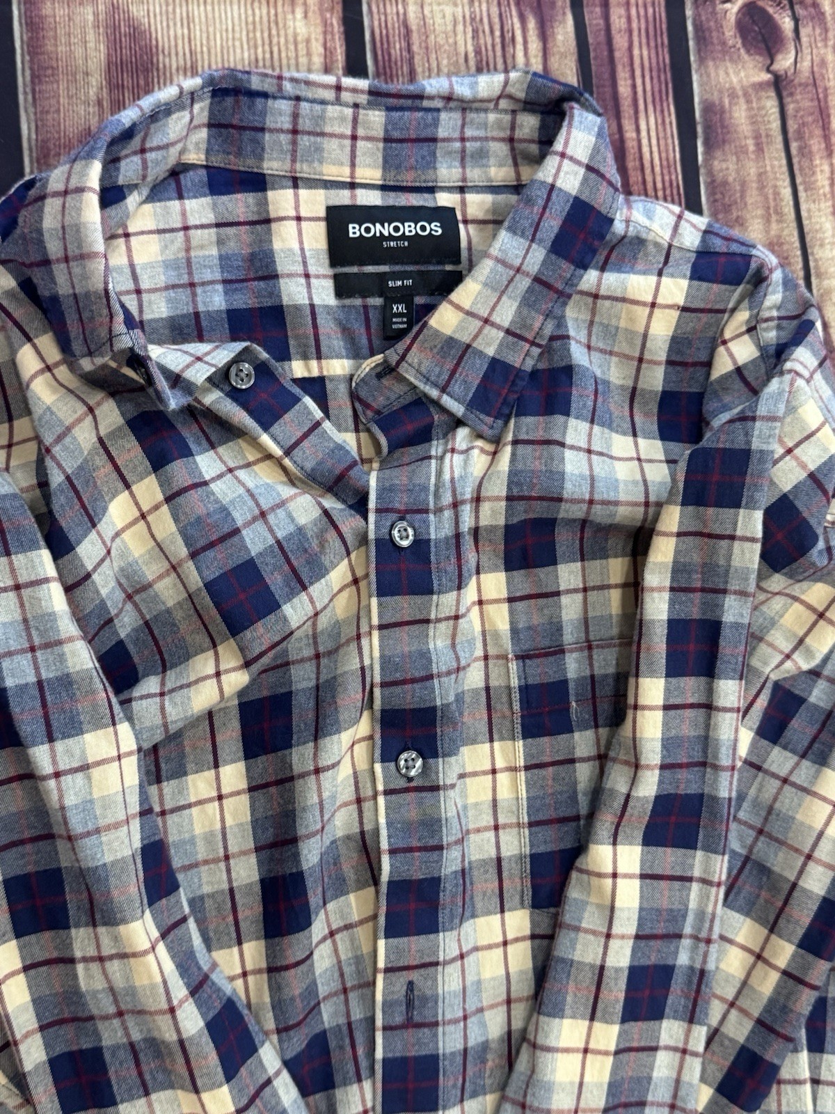Bonobos Men’s Slim Fit Stretch Plaid Blue Woven Cotton Button-Up Shirt LS 2XL