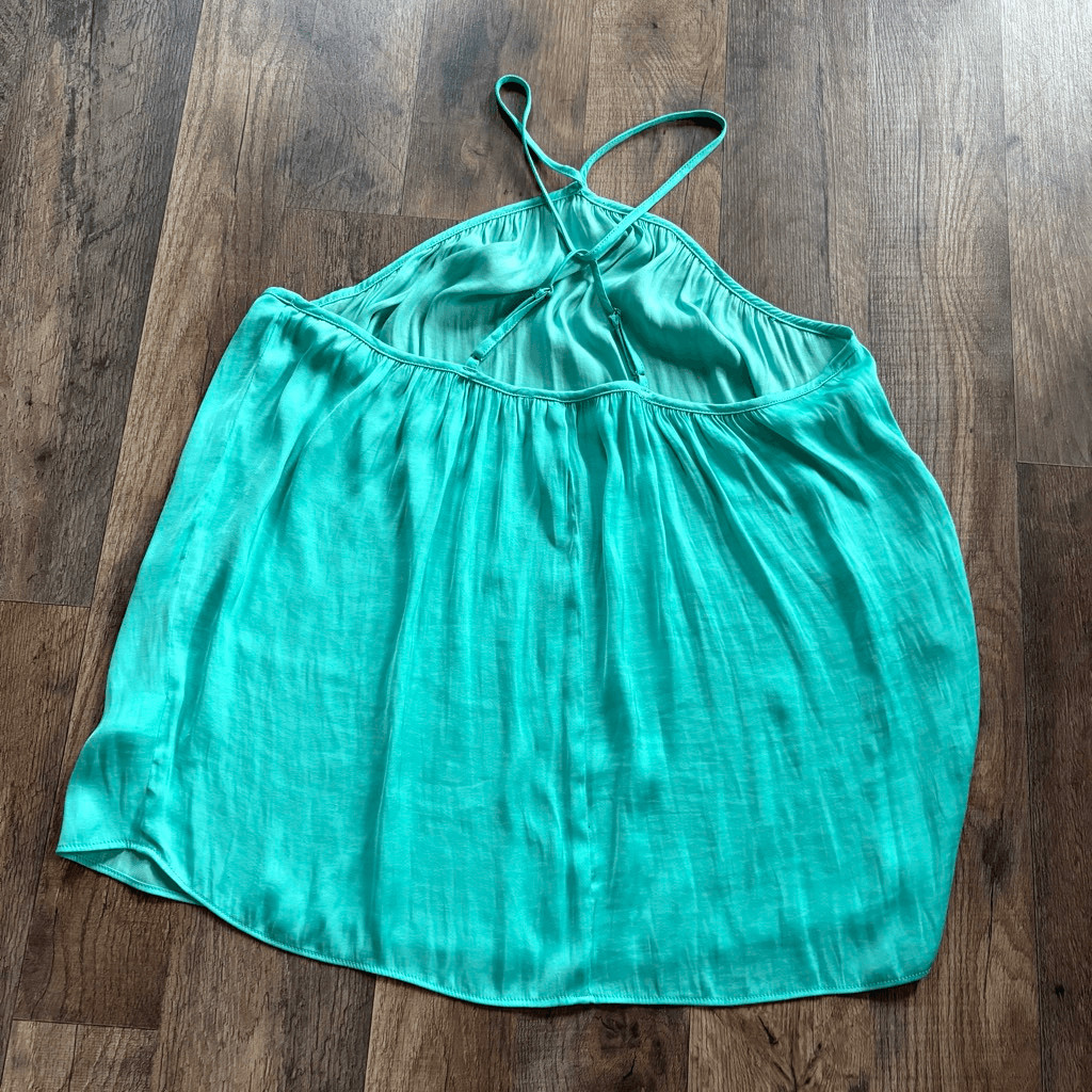 Naked Zebra L Turquoise Spaghetti Strap Halter Tank Top Preppy Artsy Boardwalk