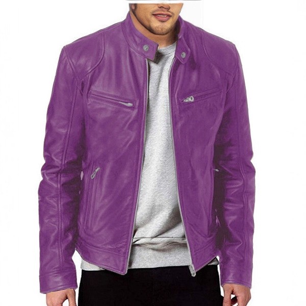 Mens PU Leather With A Stand-up Collar Punk-style Jacket