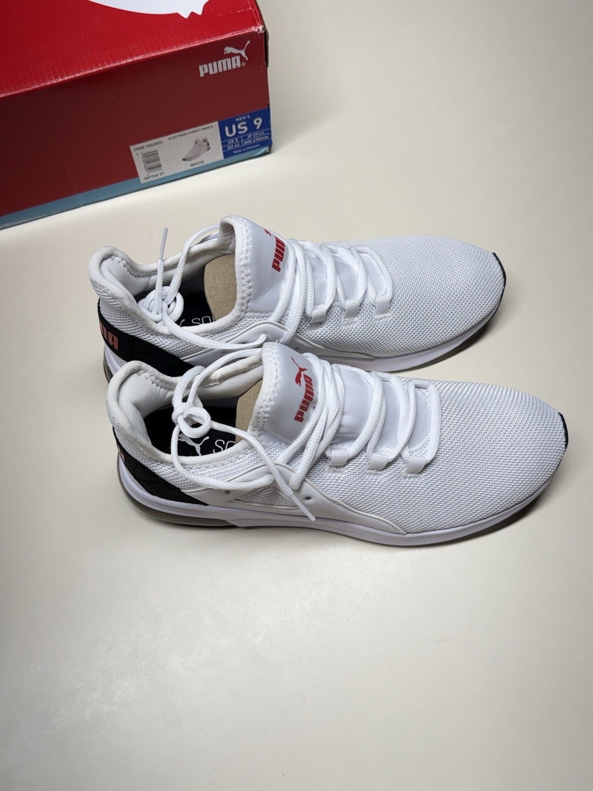 PUMA Electron Street Men’s Lace-Up Mesh Sneakers White/Black/Red 387760-27