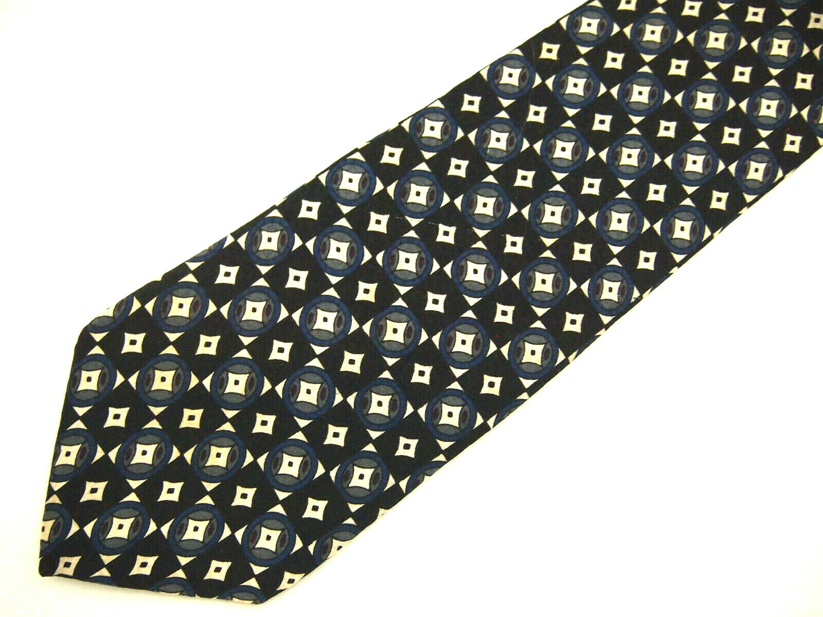 Croft & Barrow Mens Necktie Tie Black Blue Beige Geometric 60″