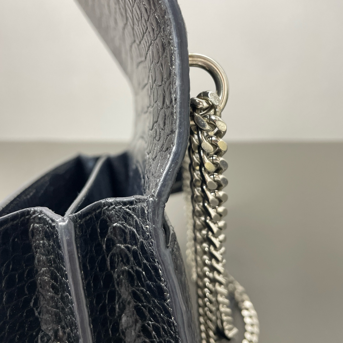 Authentic Saint Laurent Sunset Crocodile Embossed Leather Crossbody Black eBay