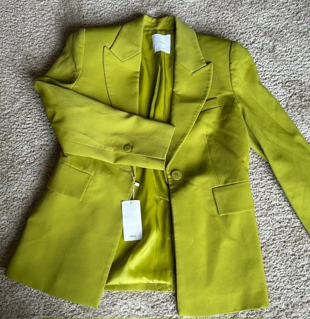 NWT MANGO (MNG) tailored blazer single button vibrant lime green size M