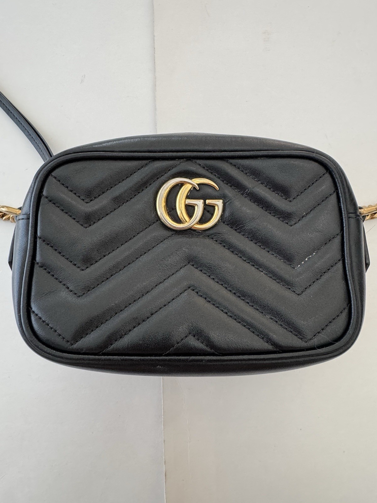 Pre Owned Fair Replacement Bolt Last Photo Gucci GG Marmont Mini Double G Black