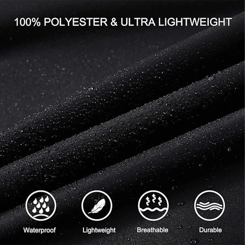 Men Black Waterproof Long Raincoat Hooded Trench Jacket Outdoor Hiking Rain Coat