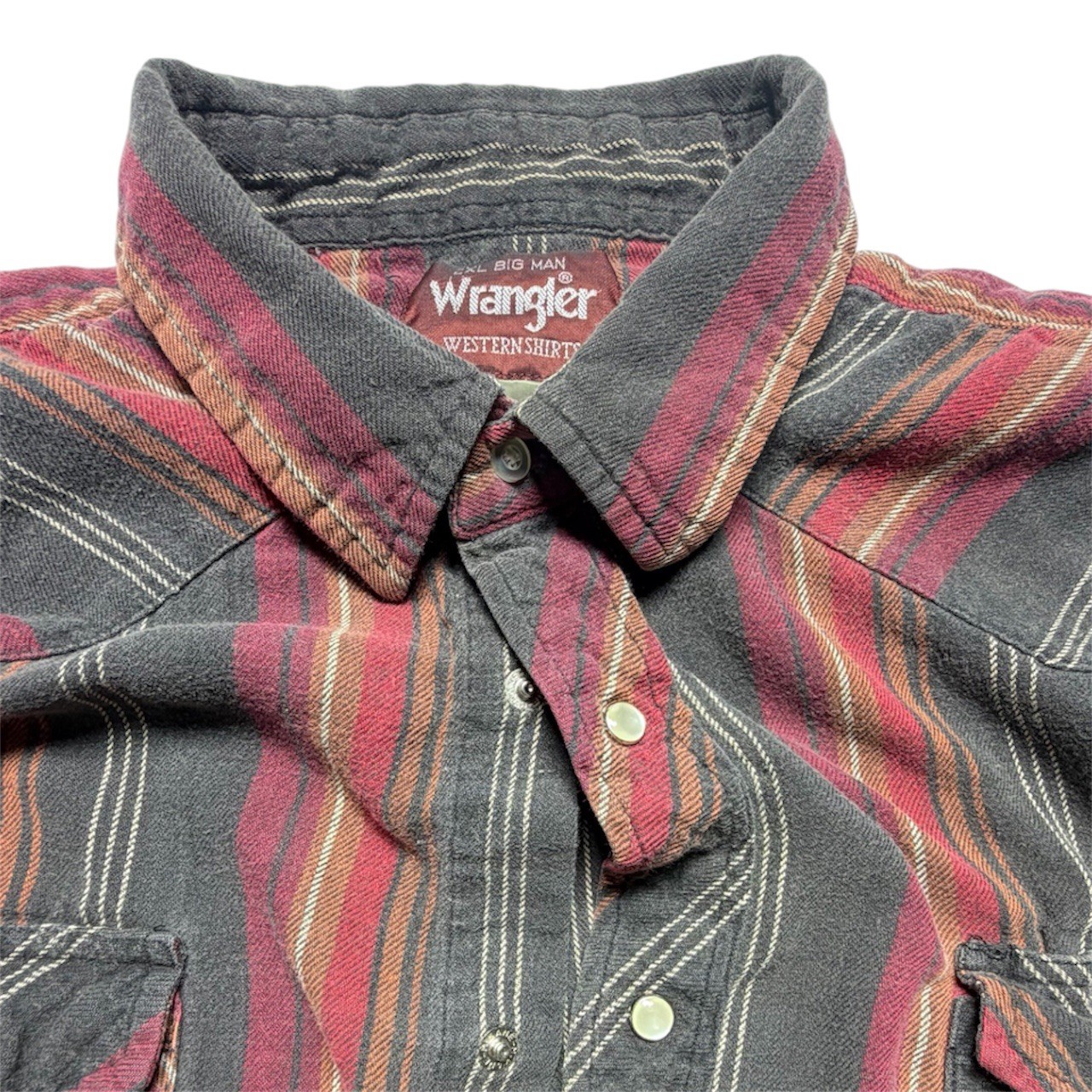 Vintage Wrangler Striped Pearl Snap Shirt 2XL Big Man Canvas Western Cowboy USA