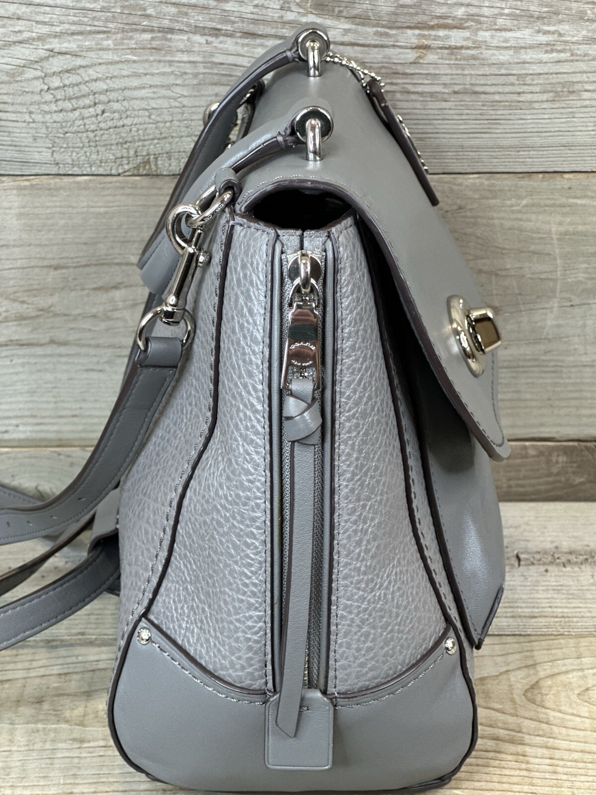 TRENDY Coach FAYE CONVERTIBLE BACKPACK 30525 Gray Leather Shoulder Bag Crossbody