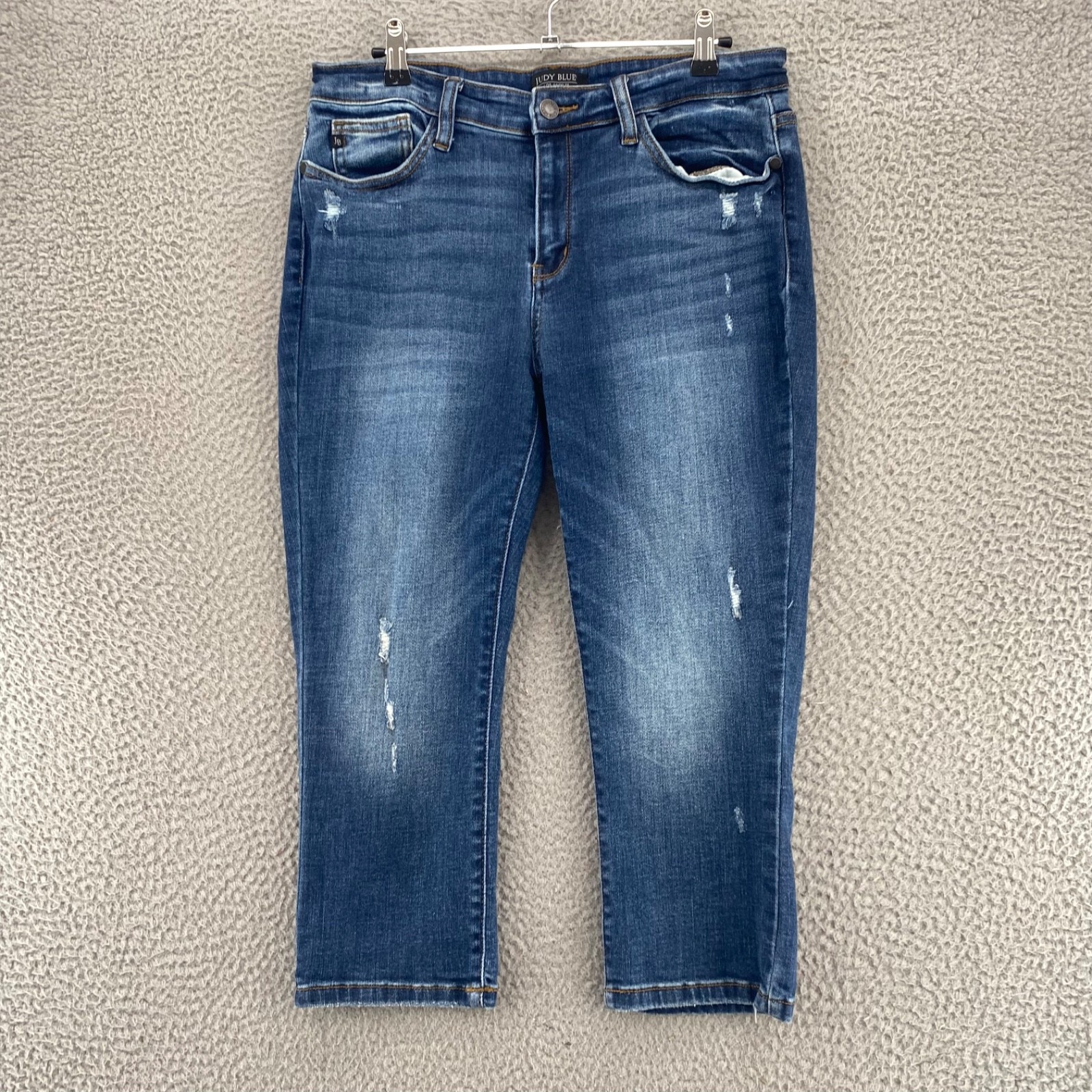 Judy Blue Jeans Womens 13 31 Blue Denim Capri Fit Distressed Five Pocket Stretch