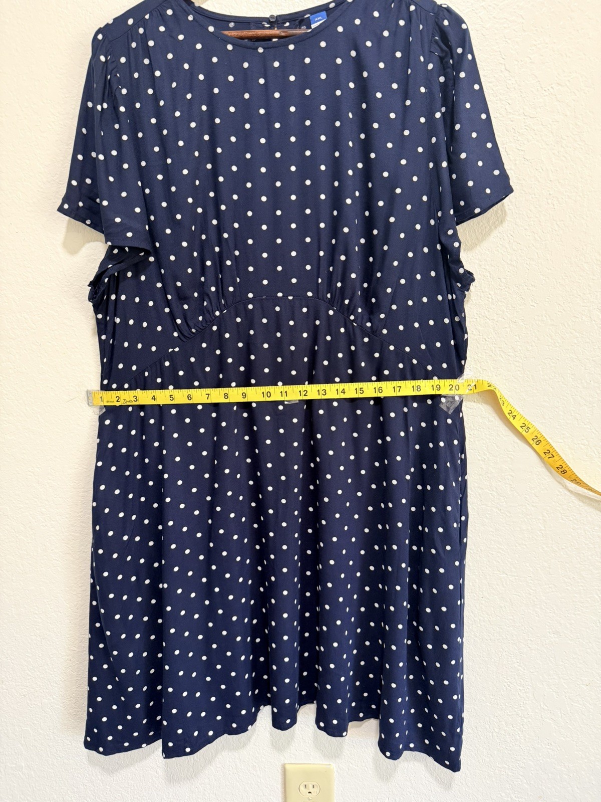 OLD NAVY Blue White Polka Dot Short Sleeve Empire Waist Dress Plus 2XL