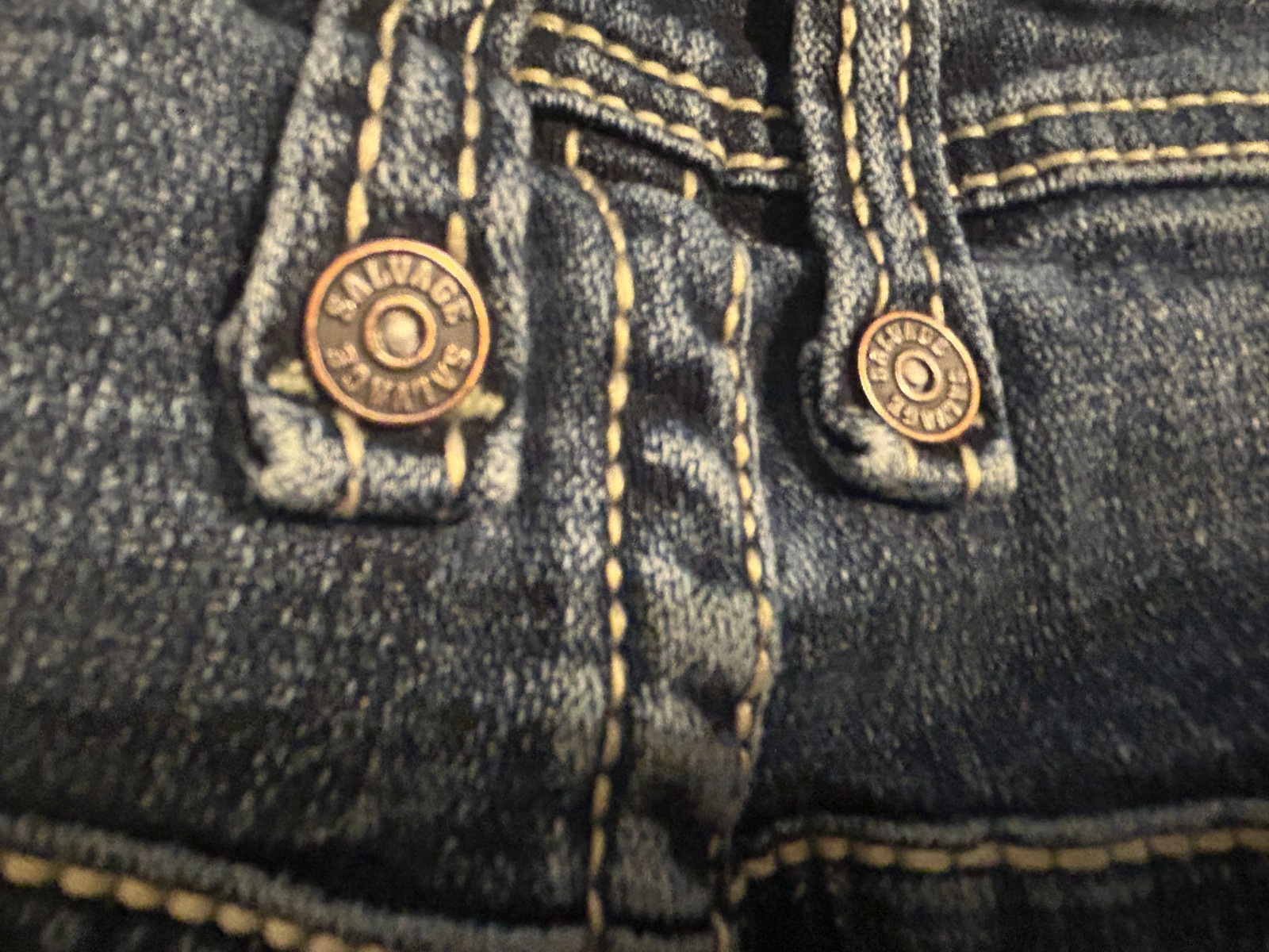 Mens SALVAGE SUPPLY CO Mayhem Bootcut Blue Denim Jeans Sz 34 R SLVG 23-460