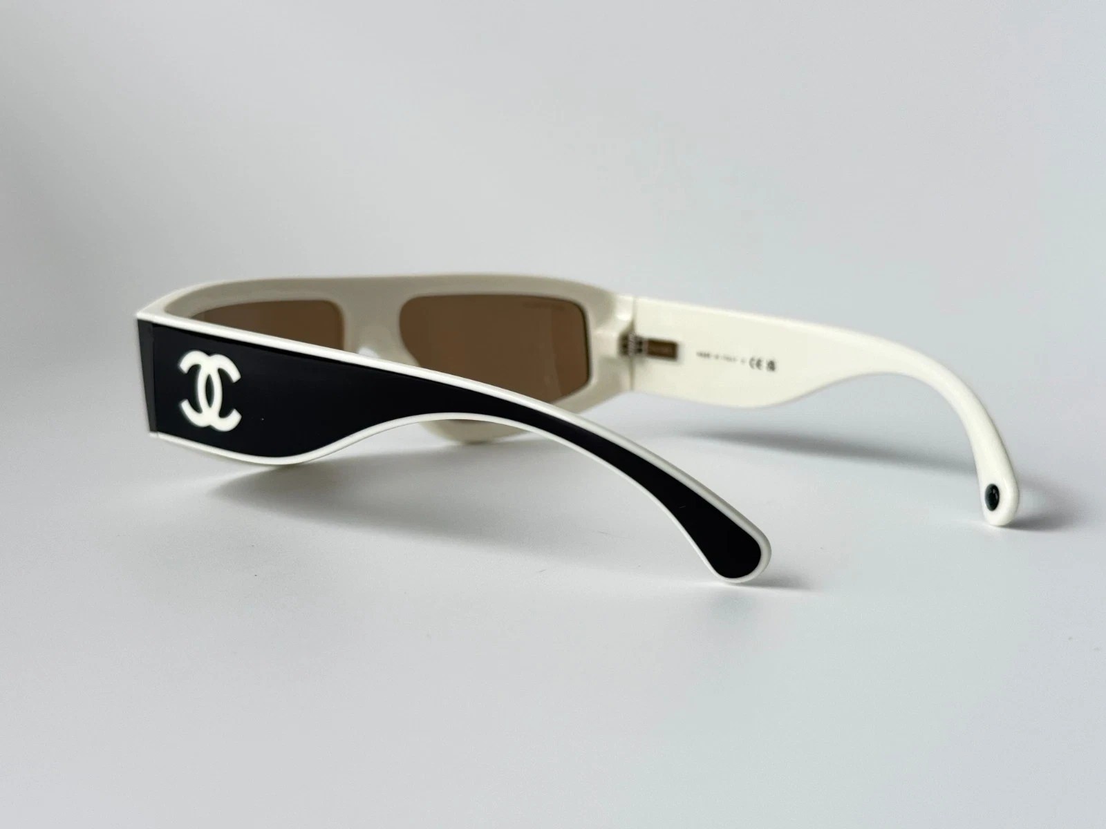 CHANEL CH6057 Shield Wrap Sunglasses Black Beige Brown Lens Unisex 54-19-145