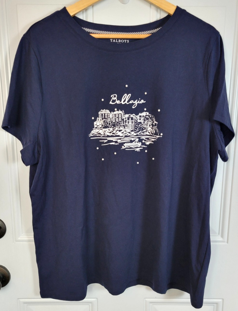 Talbots Plus Size Pearl Embellished Crewneck T-Shirt Size 2X Bellagio