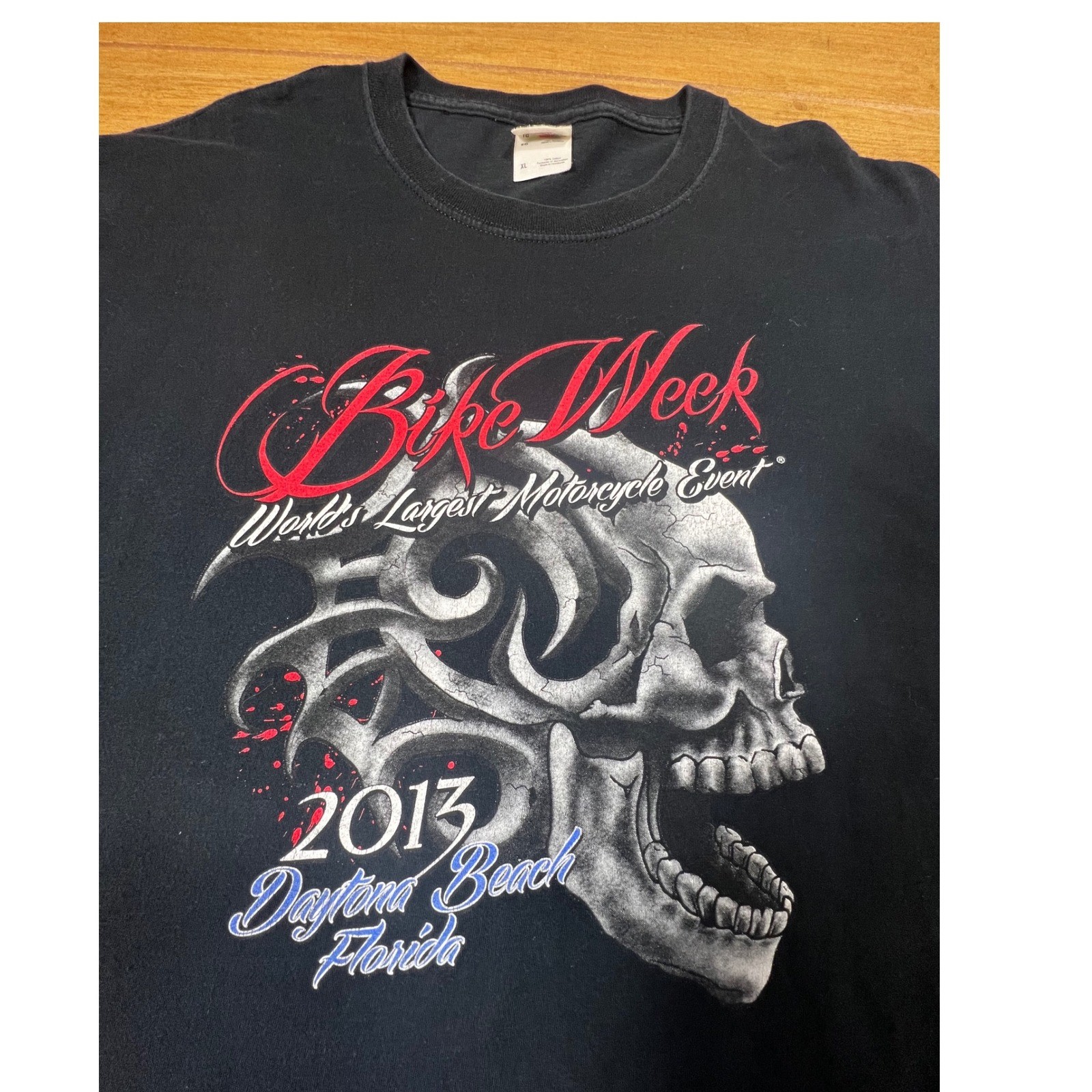 VTG Fruit of the Loom XL Black Bike Week Daytona Beach 2013 Skull T Shirt