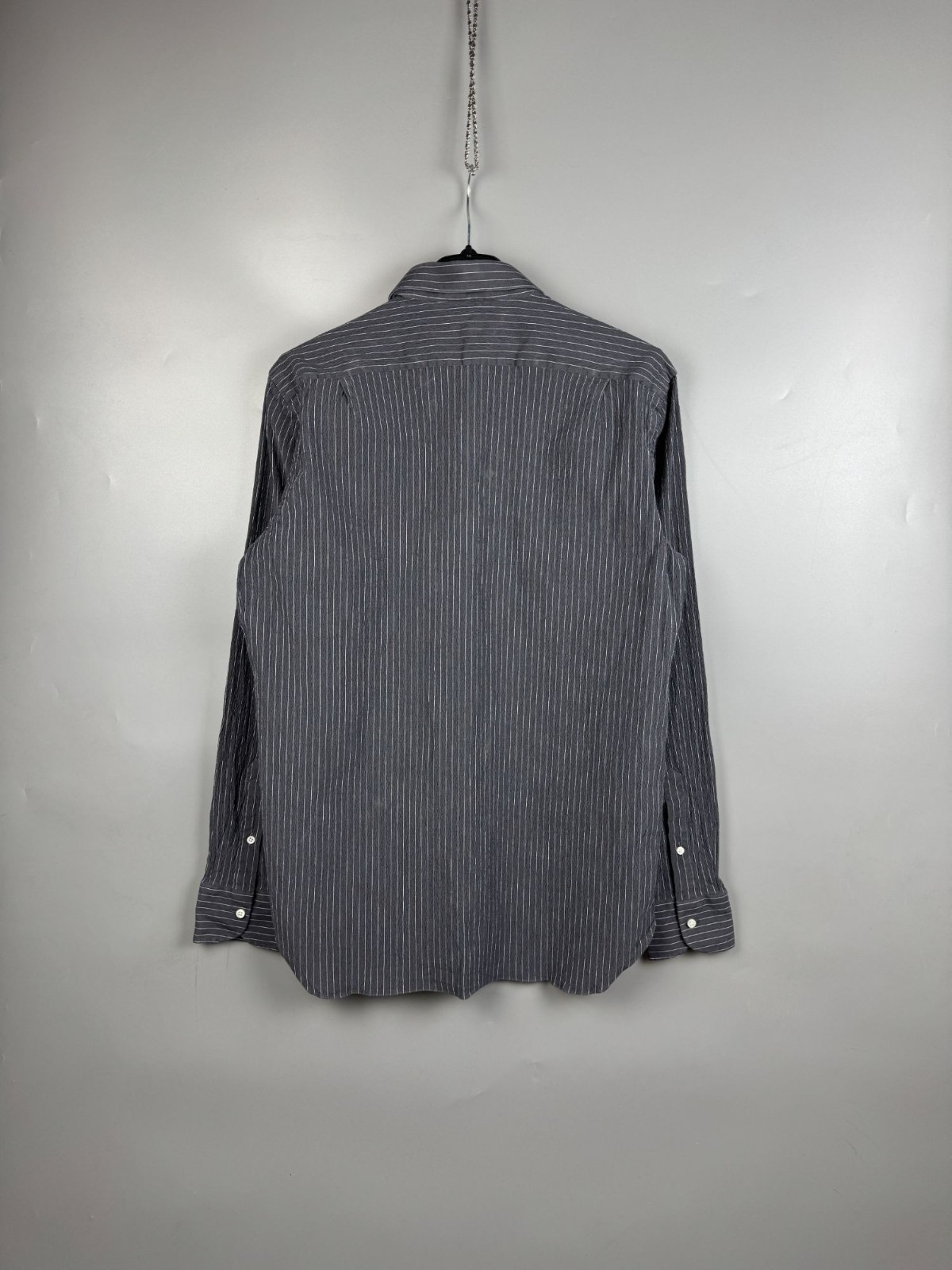 Men’s Giampaolo Gray Cotton Blend Seersucker Long Sleeve Shirt Neck Size 17 in