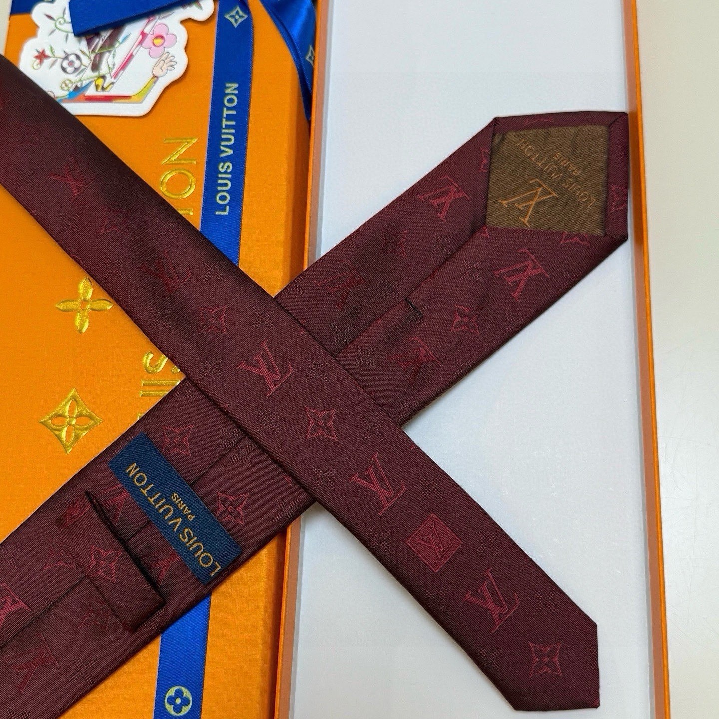 Louis Vuitton Burgundy Silk Monogram Logo Standard/Classic Men’s Tie One Size