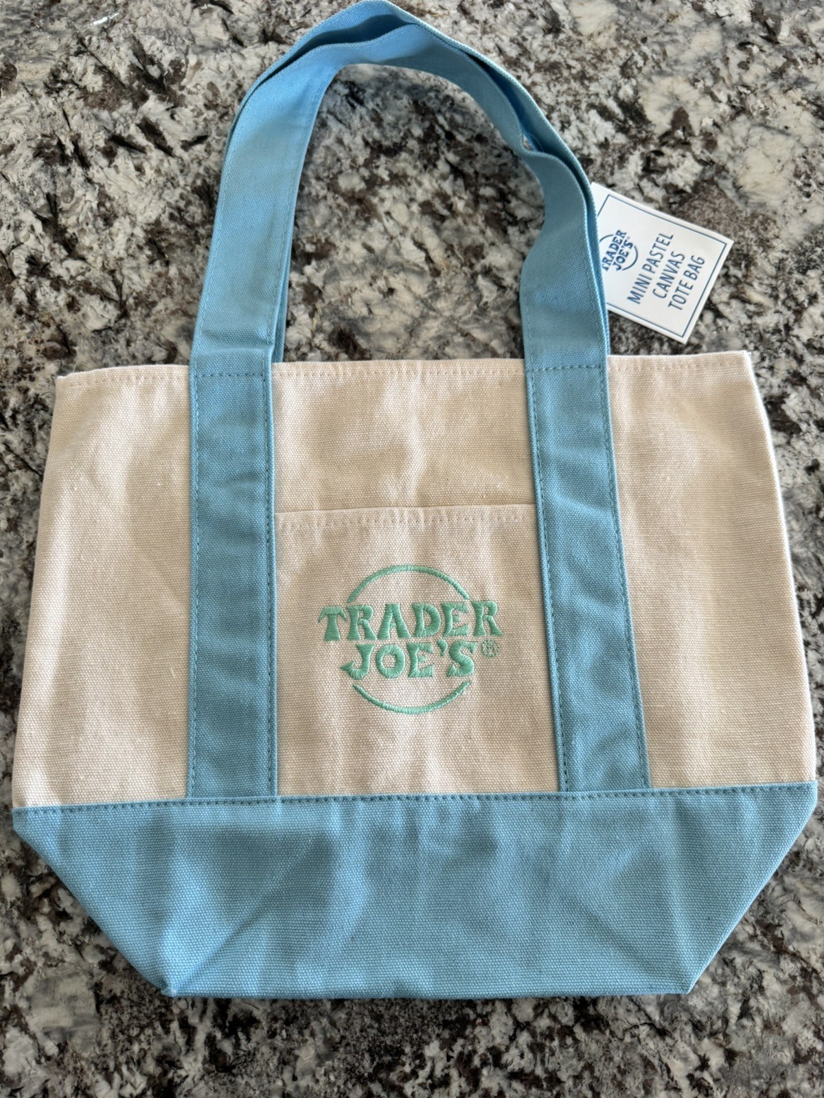 Trader Joe’s Blue Pastel Mini Canvas Tote Bag NWT Limited Edition