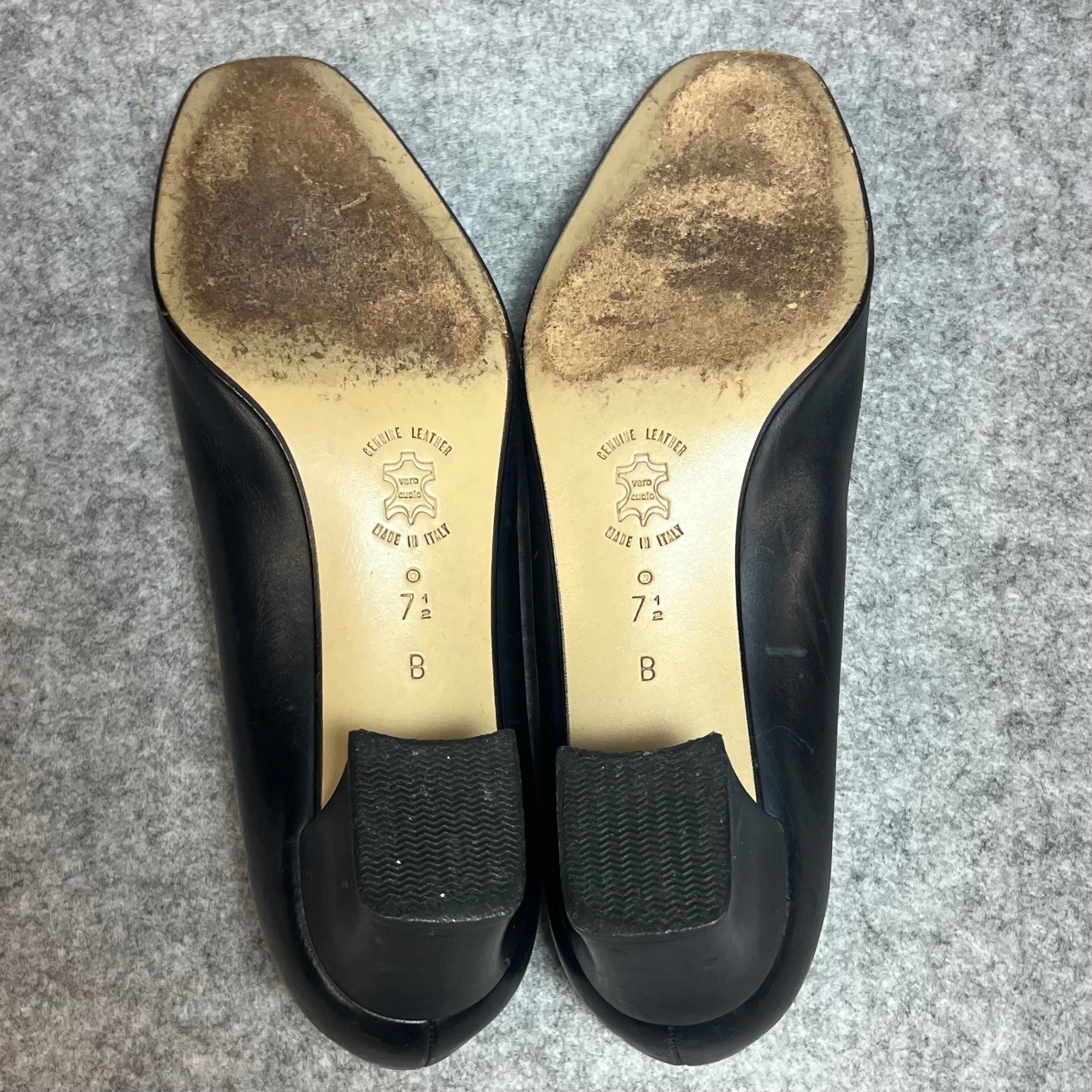 Amalfi Italy Navy Blue Leather Square Toe Block Heel Pumps Career Women Size 7.5