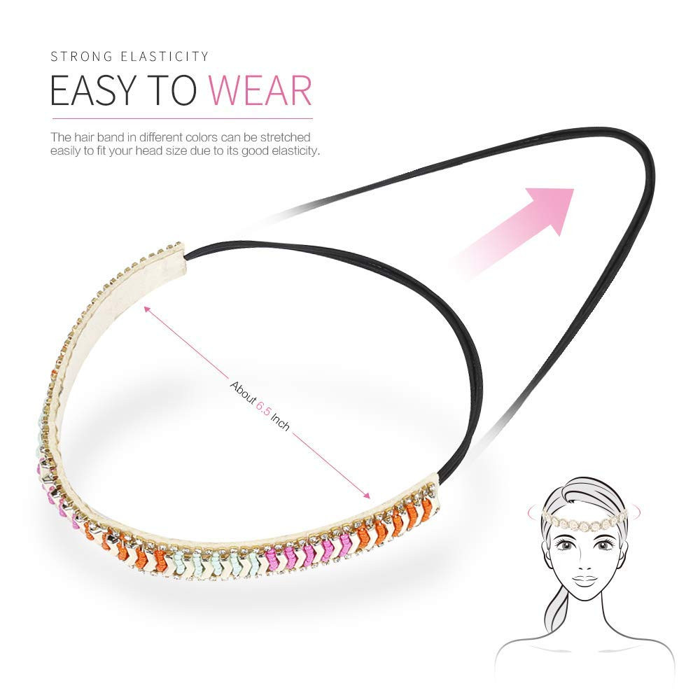 6-Piece Vintage Rhinestone Beaded Headbands for Girls – Multicolor