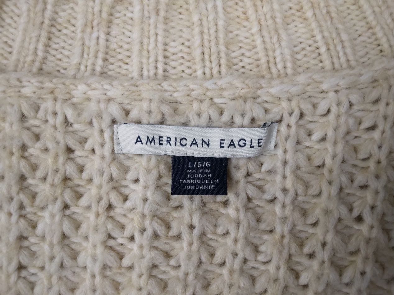 American Eagle Women’s Large Ivory V-Neck Chunky Knit Acrylic Blend Sweater