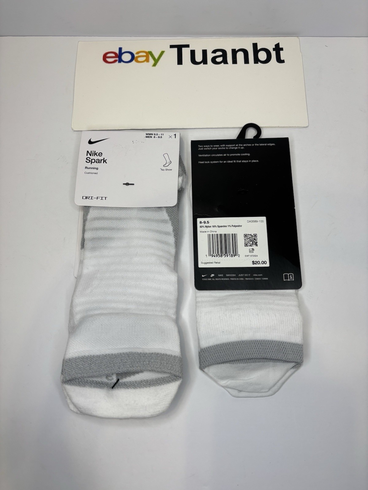 BRAND NEW 2 Pairs of Nike Spark Cushioned Running No Show Socks CU7201 100