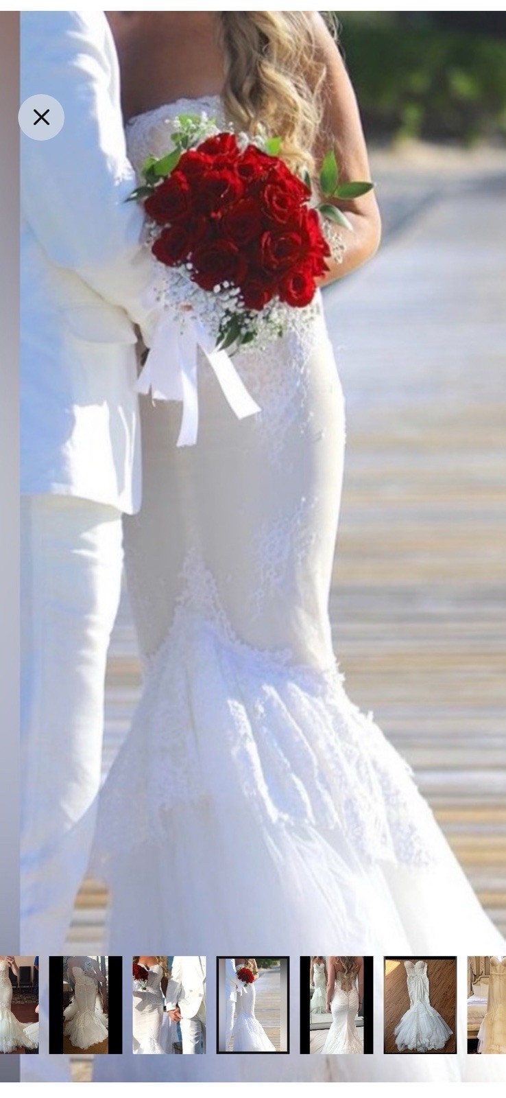 Inbal Dror Ivory Lace Strapless Mermaid/Trumpet Tulle Train Wedding Dress