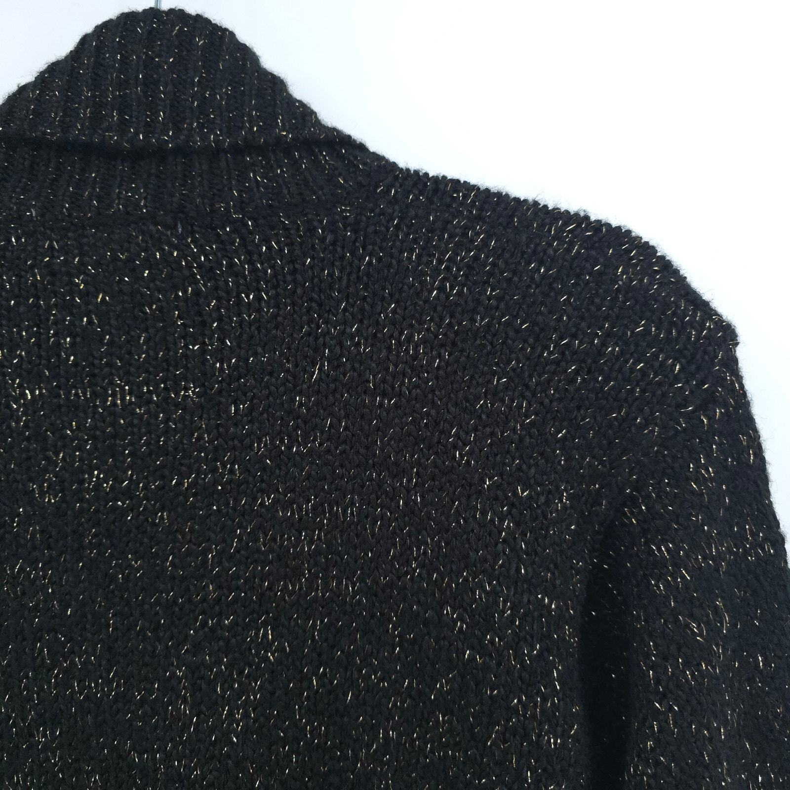 Vintage Toi Turtleneck Thick Ribbed Black & Gold Metallic Sweater Gold Buttons L