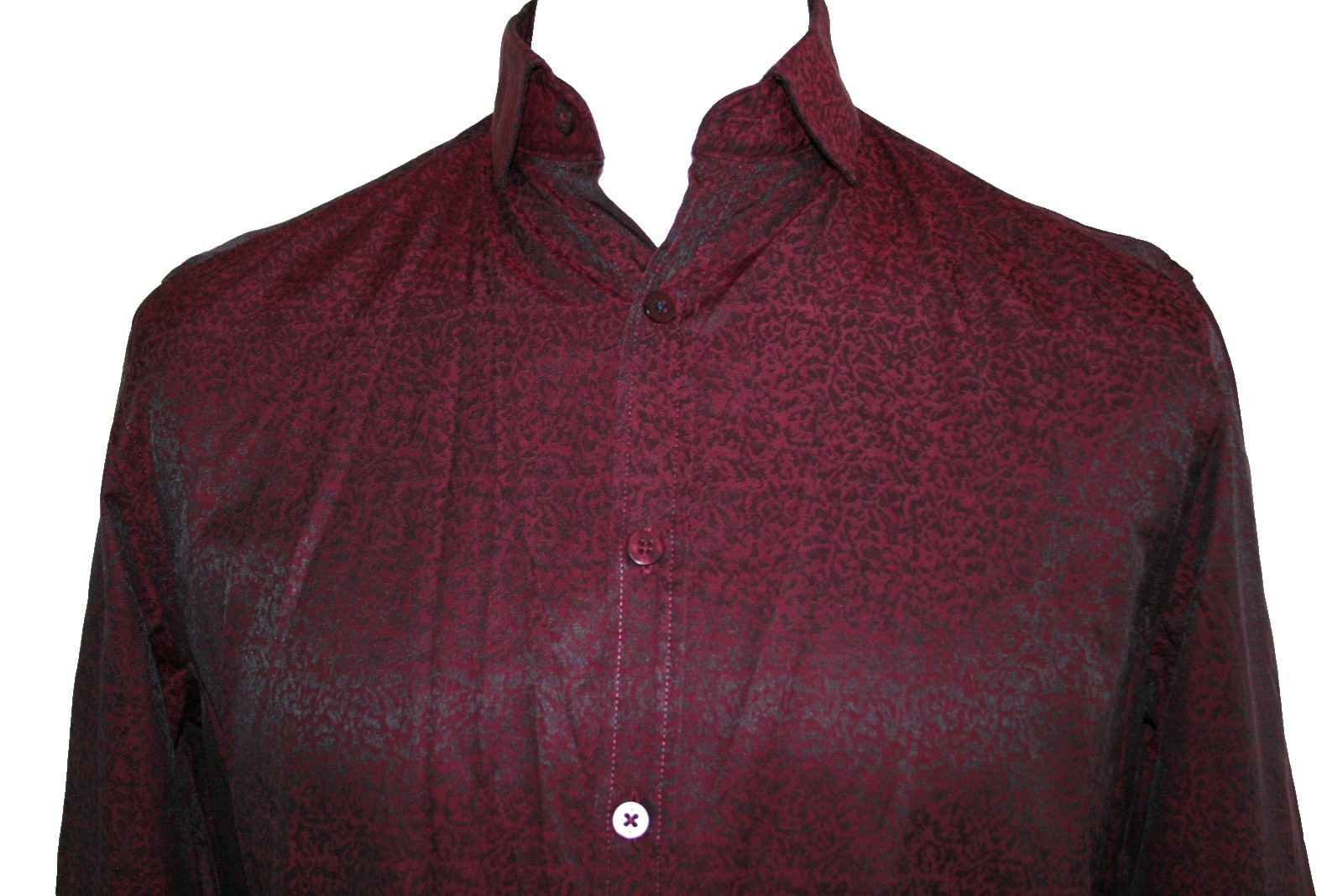 Steel & Jelly Mens Medium Burgundy Tonal Floral Jacquard Shirt Long Sleeve