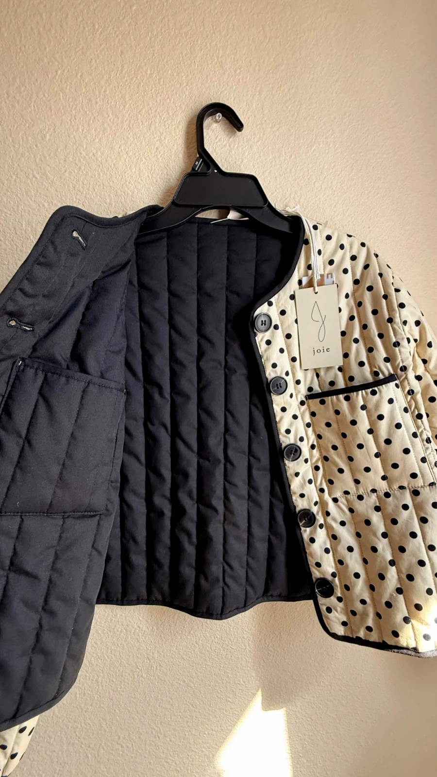 Joie Reversible Quilted Jacket Cream Polka Dot Black Cotton Size S NWT