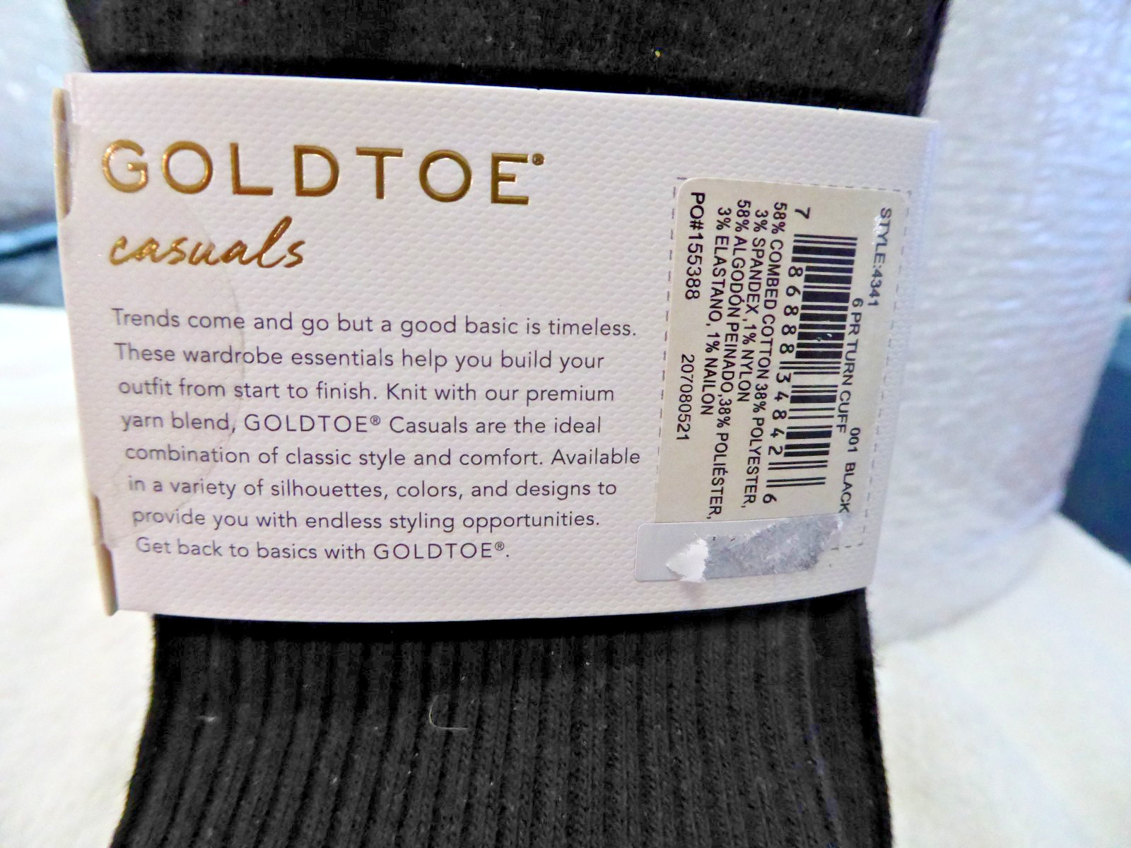 6 Pairs Womens Black GoldToe Cotton Turn Cuff Socks Shoe Size 6-9 Sock Size 9-11