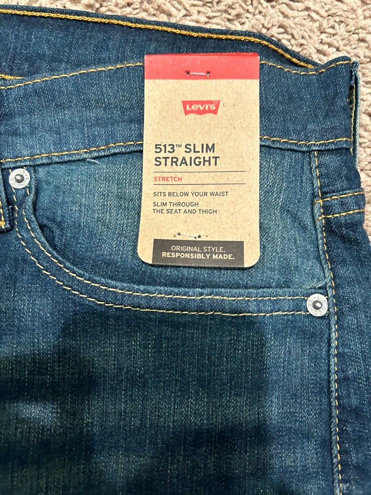 Levi’s 513 Slim Straight Blue Jeans W/ Stretch Men’s Sizes RT$69.5 NWT 0200