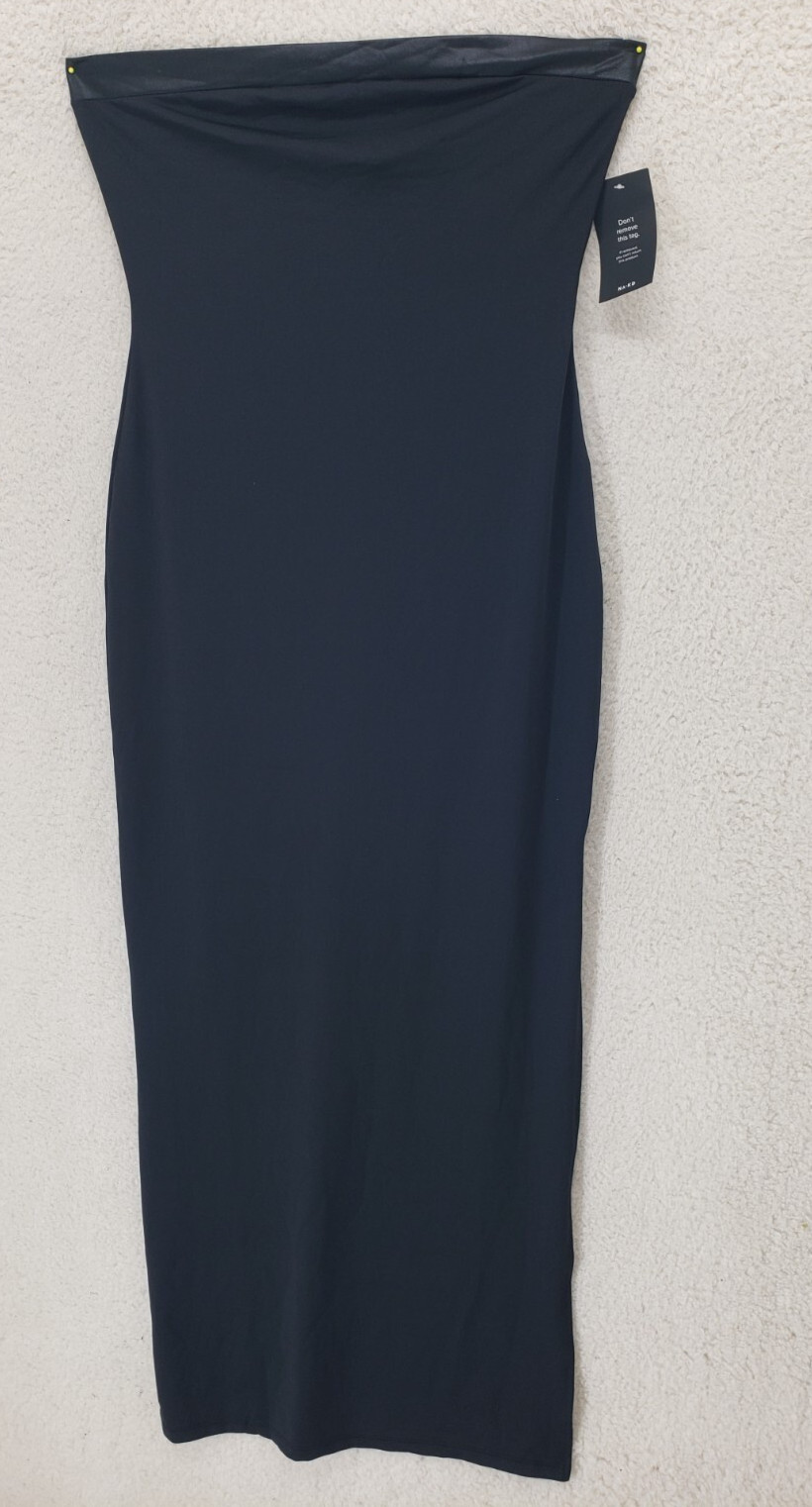 NA KD Women Dress Large Black Poly Blend Off Shoulder Side Slit Bodycon Maxi