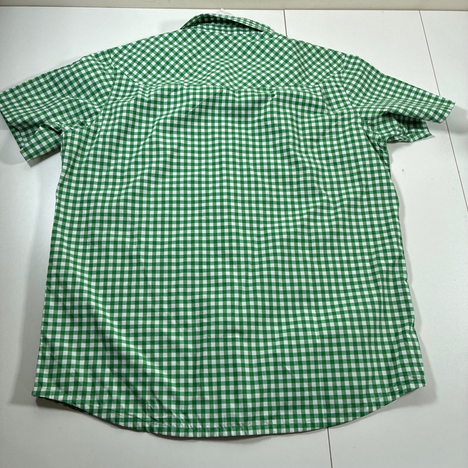 NEW Stio Eddy SS Pearl Snap Shirt Large Green Gingham Check Western Technical