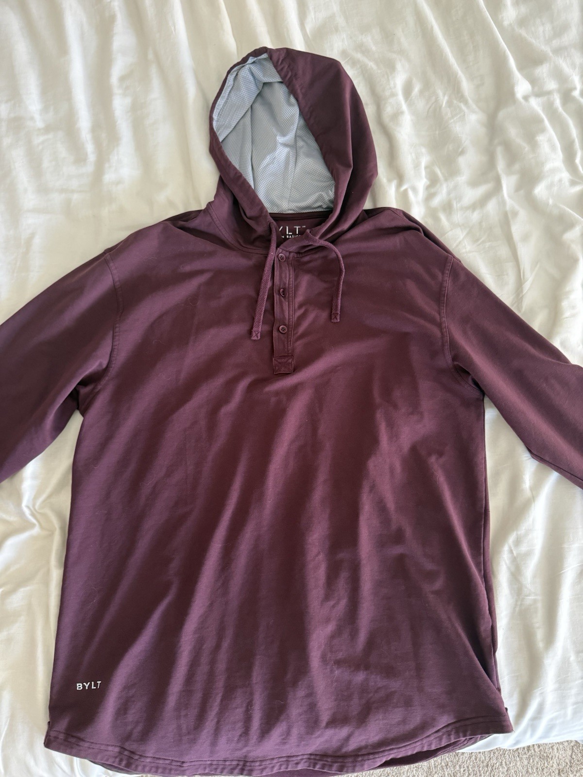 BYLT LUX Drop Cut Hooded Henley Pullover Hoodie Burgundy Men’s XL