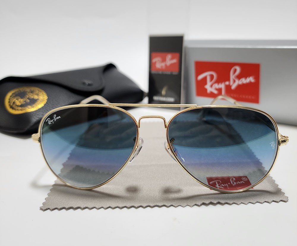 Ray-Ban RB3025 Aviator Pilot Sunglasses Gold Frame Gradient Blue Lens 58-14 mm