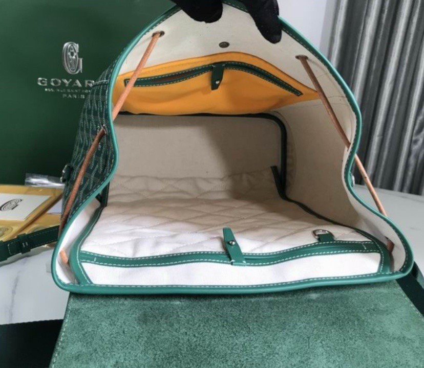 Goyard Green Goyardine Medium Backpack Top Handle Buckle Adjustable Strap