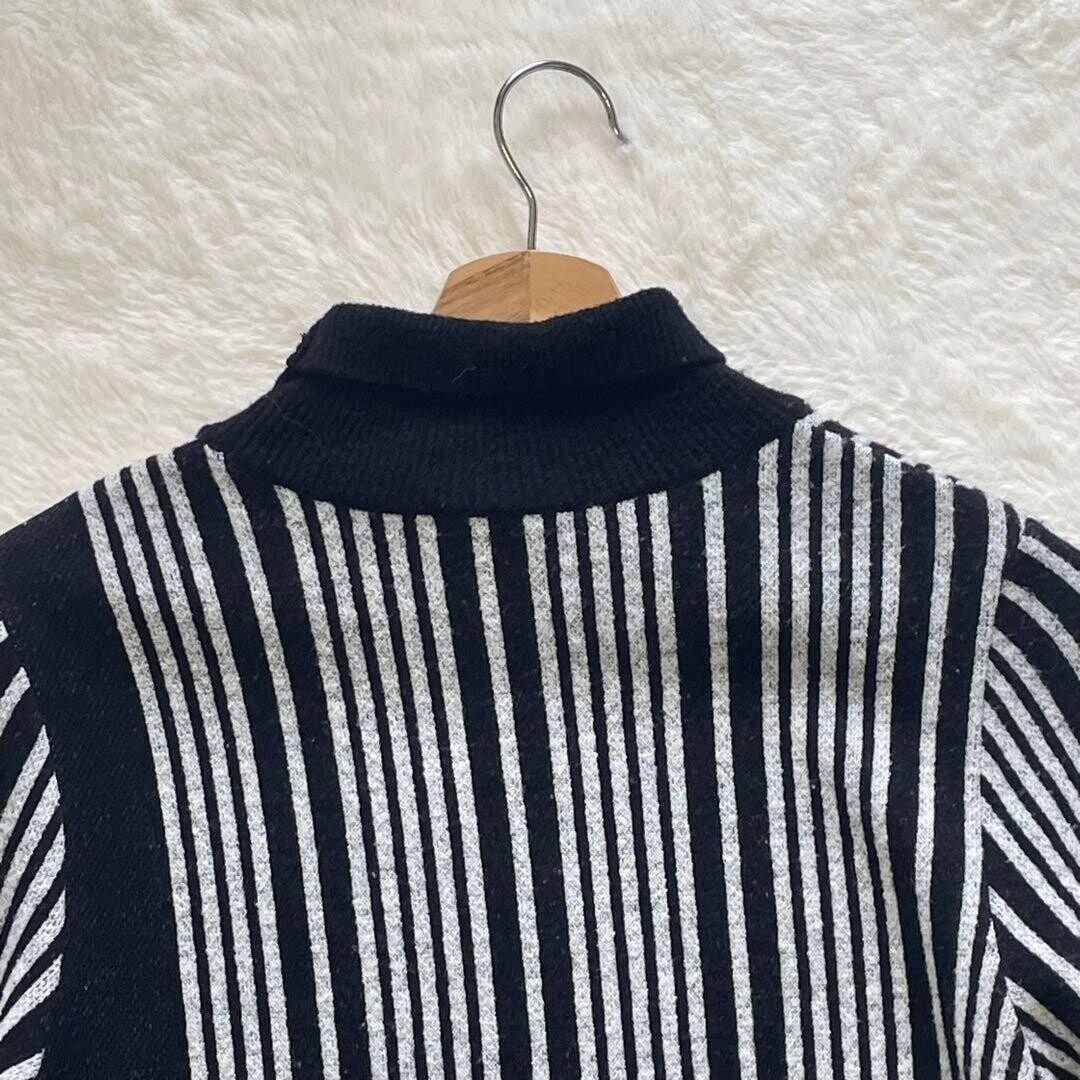 Mame Kurogouchi Multi Stripe Jacquard Knit Dress High Neck Black White Auth