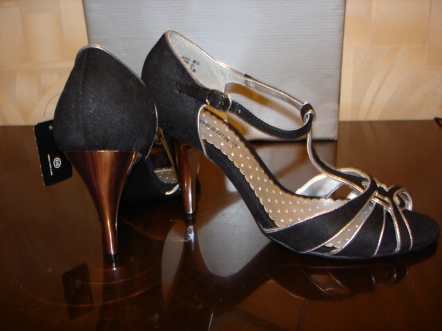 Ankle Strappy Open Toe Stilettos High Heel Sandals Black/Silver Sz 9/UK 7/EUR 41