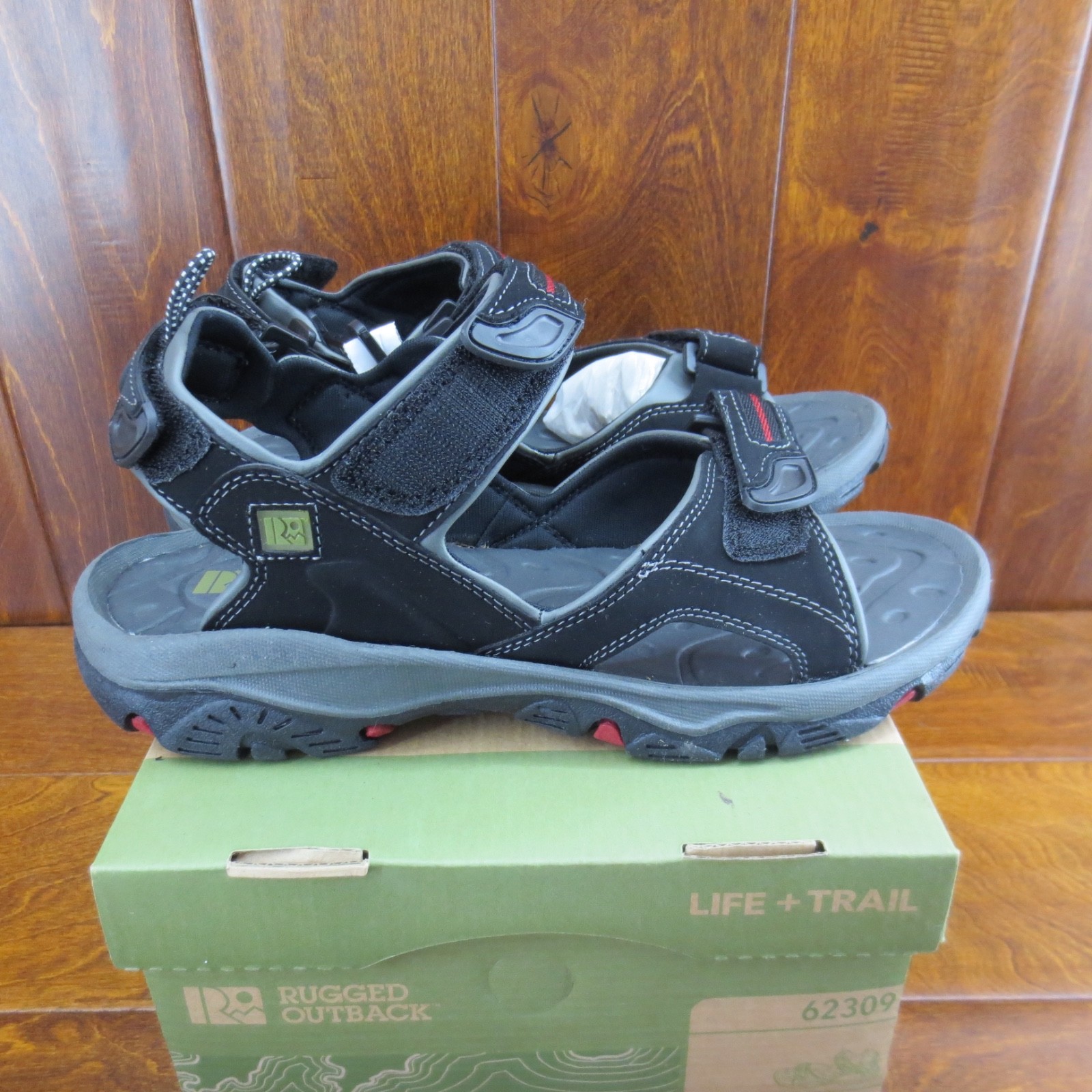 Rugged Outback 62309 Life Trail Rapid Sandals Black Mens Size 9