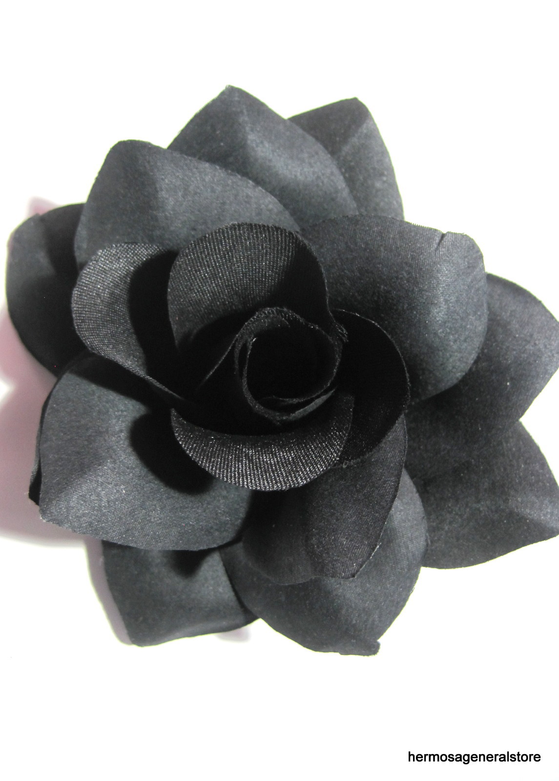 4 3/4″ Goth Black Rose Poly Silk Flower Hair Clip Halloween Costume Party