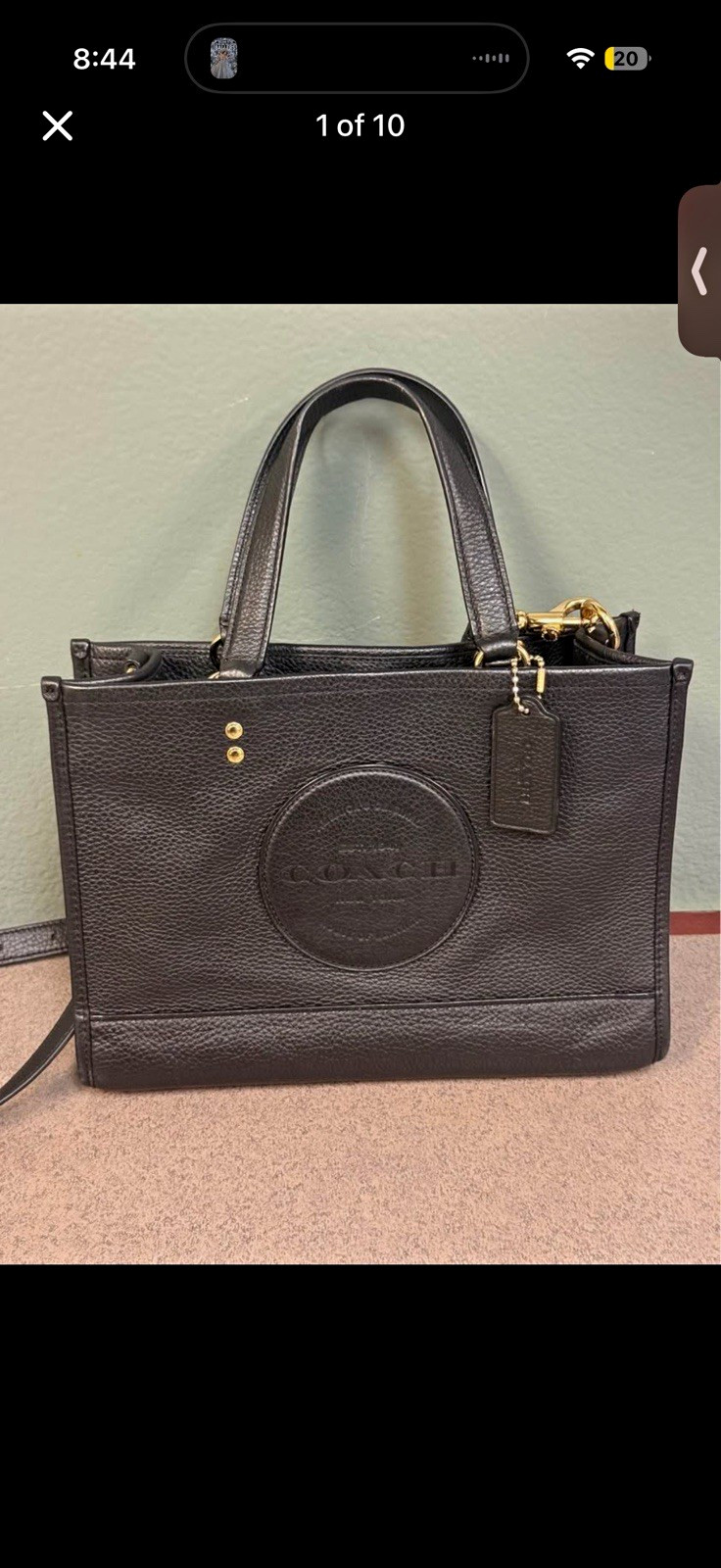 Coach Black Pebbled Satchel Zip Gold Hardware Detachable Strap Inner Pockets