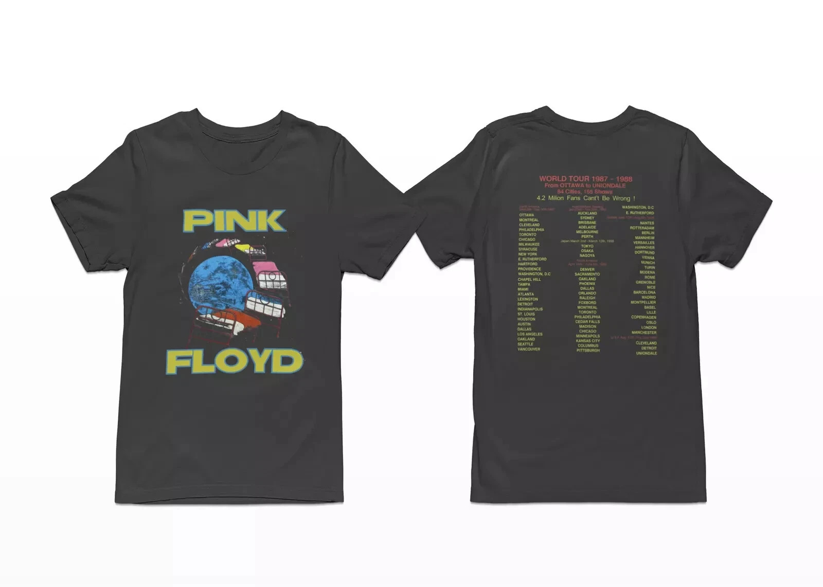 Pink Floyd Rock 1988 Concert Tour 2 Sided Vintage Graphic T-Shirt All Size S-5XL