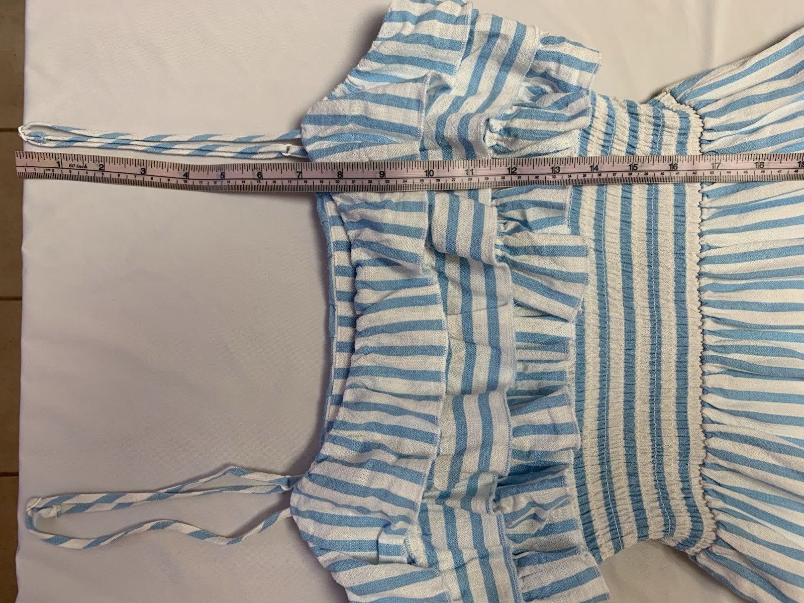 Aqua long turquoise and white striped dress with ruffles size S rayon