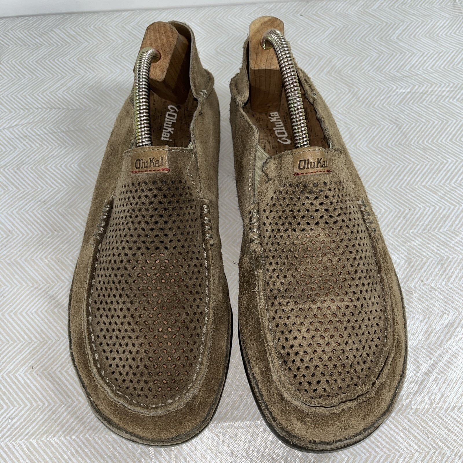 OluKai Mens Moloa Kohana Brown Tan Nubuck Leather Shoes Sz 11 Loafer 10184-1010