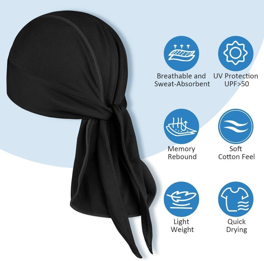 Cooling Motorcycle Wrap Biker Du Do Black Bandana Doo Rag Head Skull Cap Durag