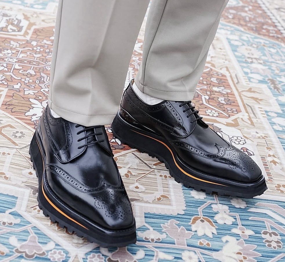 Divinch 6CM Heel Chunky Platform Brogues Black Calfskin Wingtip Derby 2886B Sz 8