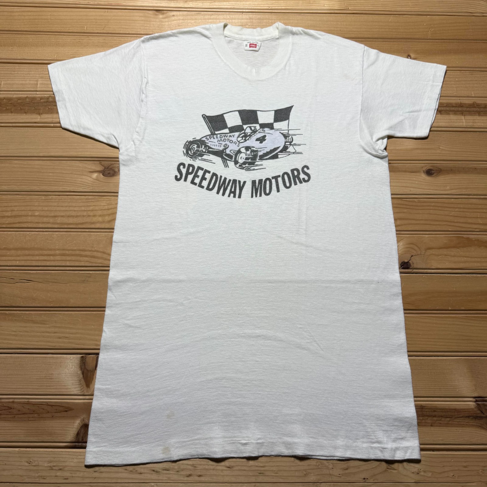 Vintage 60s Hanes Speedway Motors Sprint Car Racing Sports Graphic T-Shirt Large