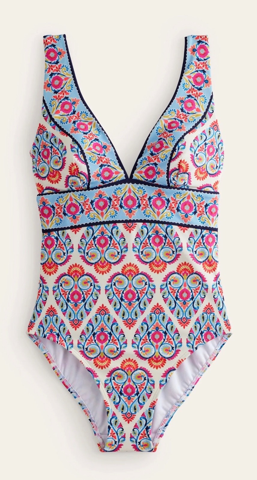 Boden Porto V-Neck Swimsuit Ivory Size 20 Long Non Wired Padded Deep Plunge New