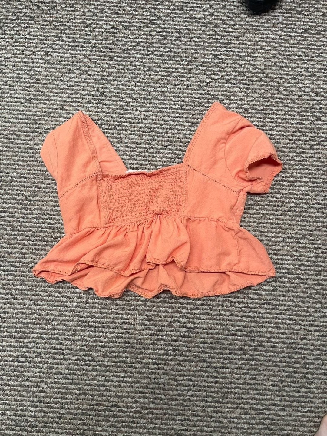Midnight Sky Orange Embroidered Eyelet Square Neck Peplum Top