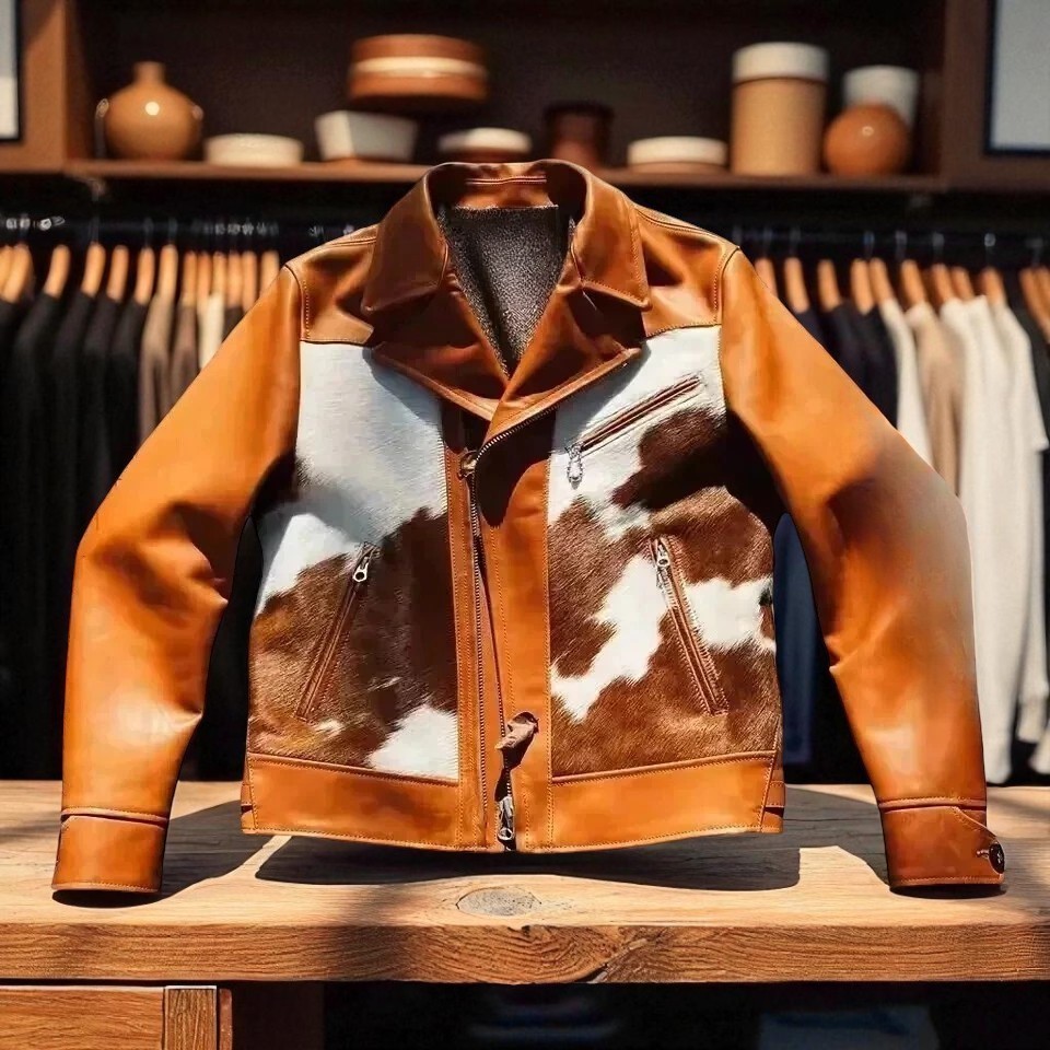 Men’s Western Cowhide Leather Jacket | Real Hair-On Pony Skin Coat