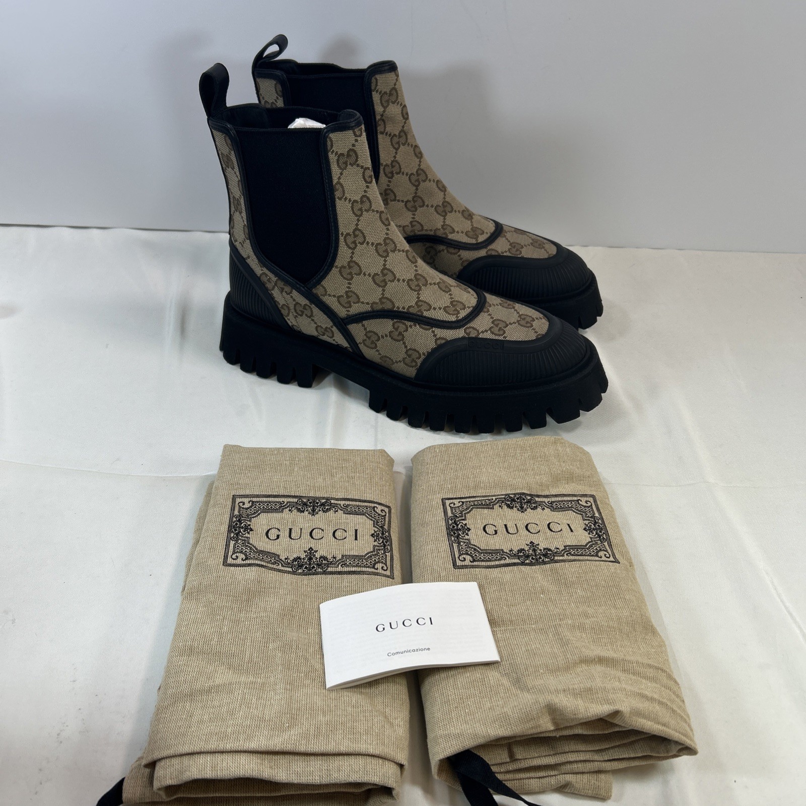 Gucci Original GG Canvas Chelaes Boots Beige Ebony Black (Size 41+)
